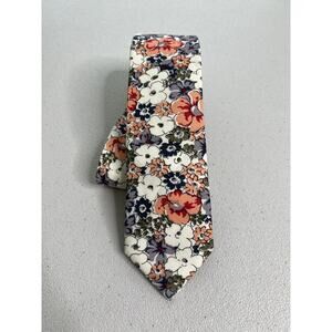 Croatta America Multicolor Floral Pattern 100% Cotton Handmade Skinny Tie NWOT